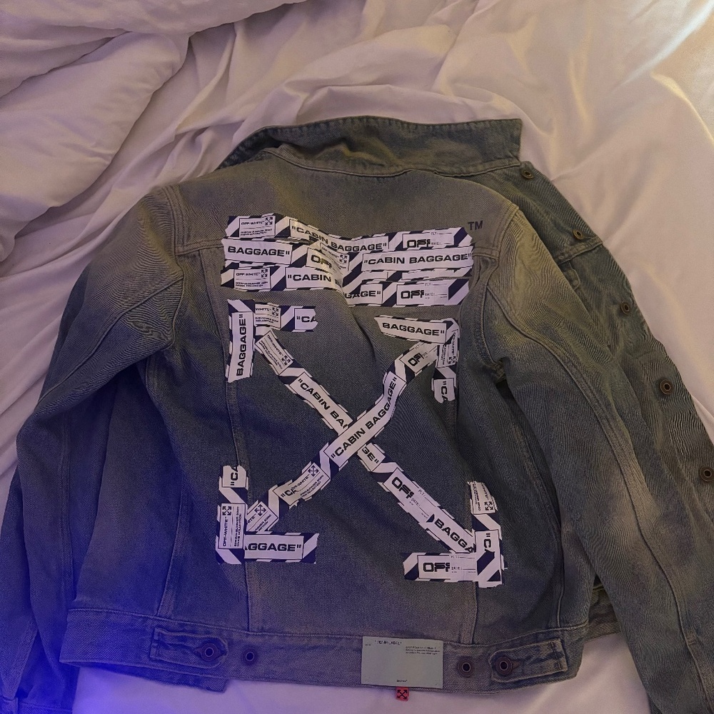 Off-White Airport Tape Slim Jeans Jacket 'Vintage Wash'